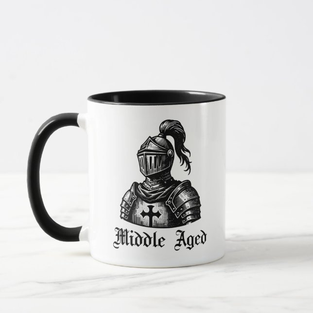 Middle Aged Funny Medieval Knight Birthday Mug (Left)