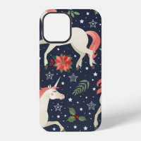 Middle Ages print Unicorns on a Christmas floral b