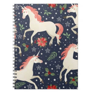 Middle Ages print Unicorns on a Christmas floral b Notebook