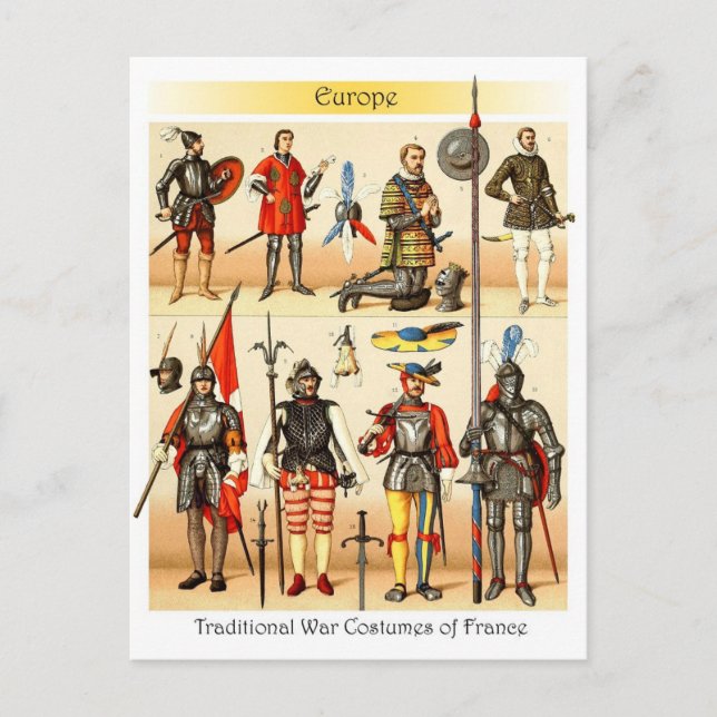 Middle Ages Traditional War Costumes of France Postcard (Front)