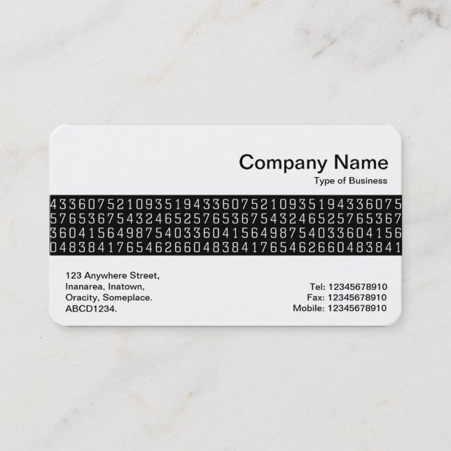 Middle Band - Random Numbers - White on Black Business Card (Front)