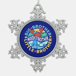 Middle Brother is a Big and Little Brother Snowflake Pewter Christmas Ornament