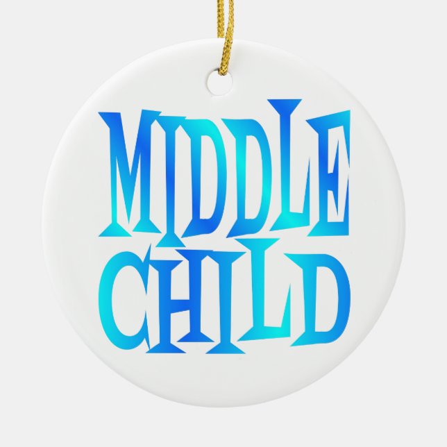 Middle Child Text in Blue Ceramic Tree Decoration (Front)