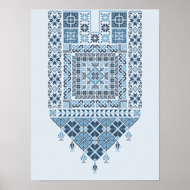 Middle Eastern Arab Modern Cute Blue Tatreez  Poster (Front)