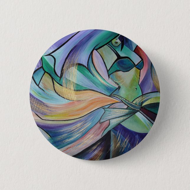 Middle Eastern Belly Dancer With Pastel Veils 6 Cm Round Badge (Front)