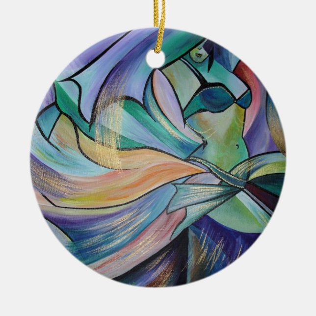Middle Eastern Belly Dancer With Pastel Veils Ceramic Tree Decoration (Front)