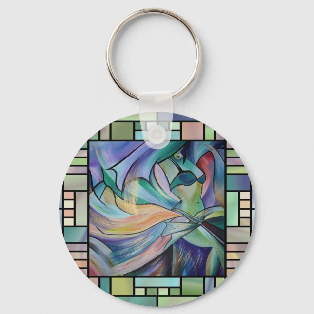 Middle Eastern Belly Dancer With Pastel Veils Key Ring (Front)