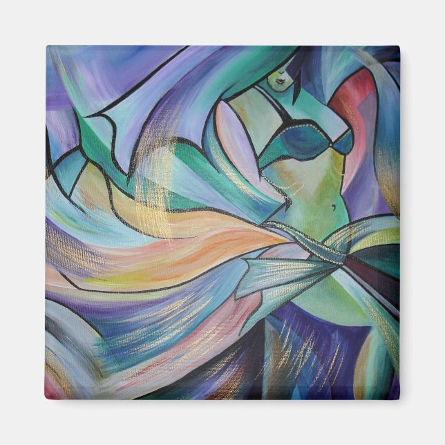 Middle Eastern Belly Dancer With Pastel Veils Magnet (Front)