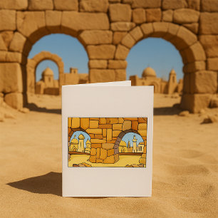 Middle Eastern Desert City Through Ancient Arch Card