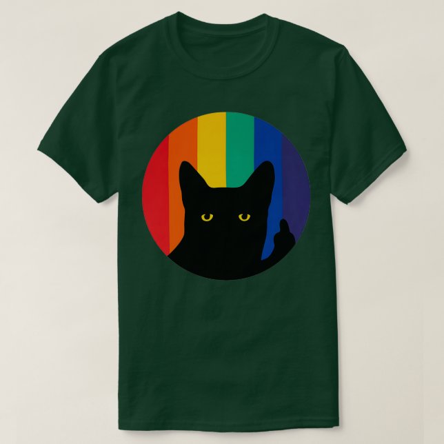 Middle Finger Cat in Rainbow Circle T-Shirt (Design Front)