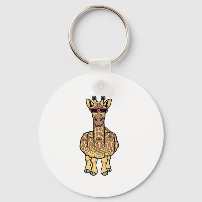 Middle Finger Giraffe Funny Offensive Rude Safari  Key Ring (Front)