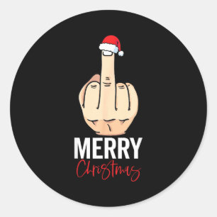 Middle Finger Merry Christmas Classic Round Sticker