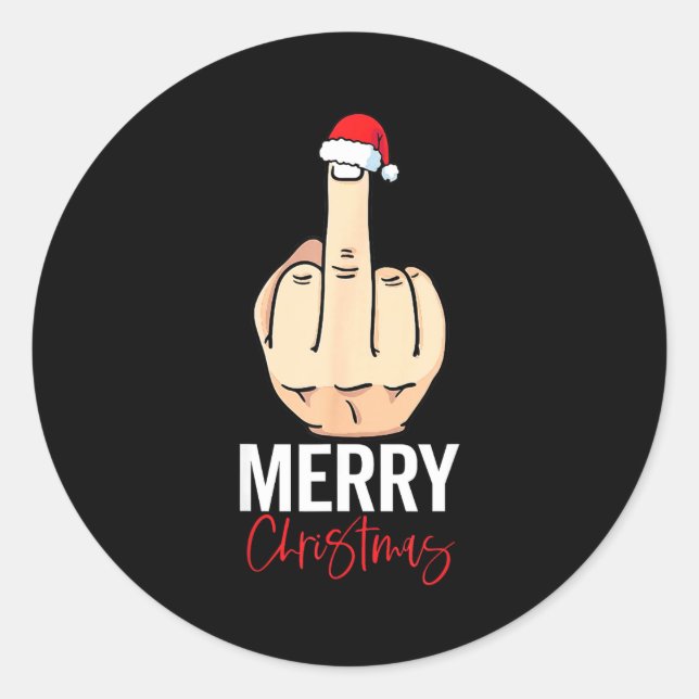 Middle Finger Merry Christmas  Classic Round Sticker (Front)