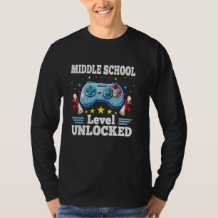 Middle School Level Unlocked Gamer Kids Boys Back T-Shirt