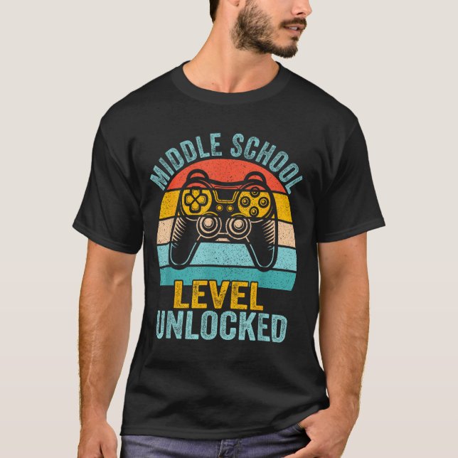 Middle school level unlocked retro video game back T-Shirt (Front)