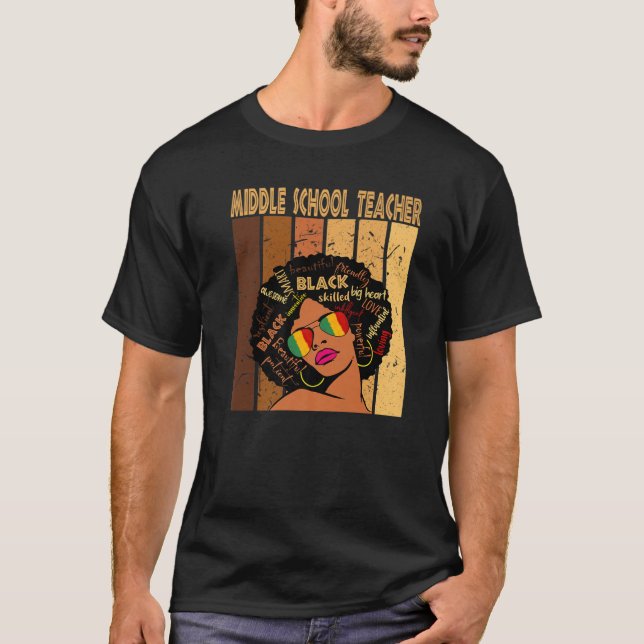 Middle School Teacher Afro African Black History M T-Shirt (Front)