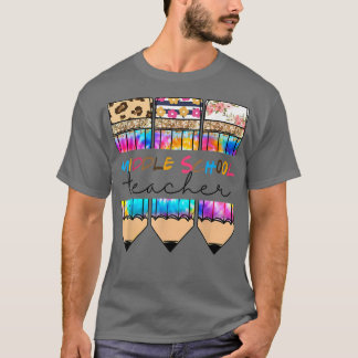 Middle School Teacher Leopard Tie Dye Pencil Back  T-Shirt