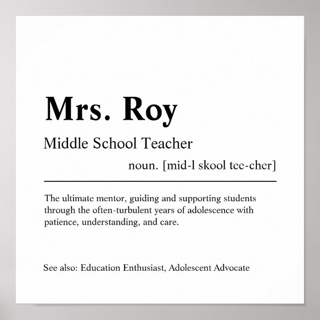 Middle School Teacher Personalised Gift Poster (Front)