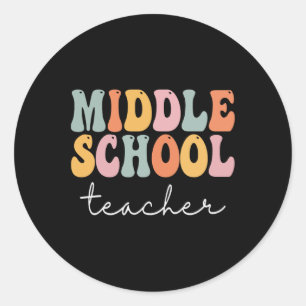 Middle School Teacher Retro Groovy Happy First Day Classic Round Sticker