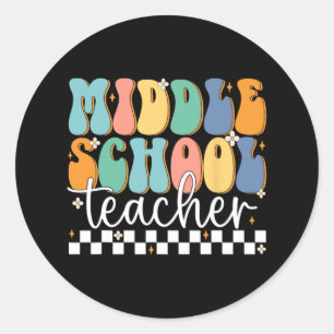 Middle School Teacher Retro Groovy Happy Last Day  Classic Round Sticker