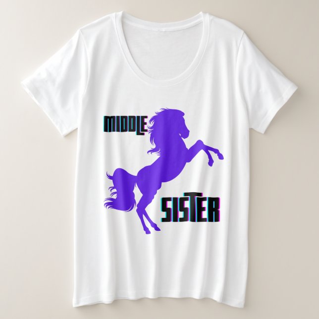 Middle Sister Purple Pony Rearing Plus Size T-Shirt (Design Front)