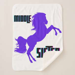 Middle Sister Purple Pony Rearing Sherpa Blanket