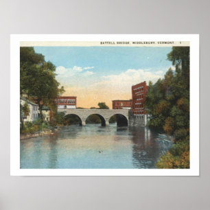 Middlebury VT, Battell Bridge 1930s Vintage Style Poster