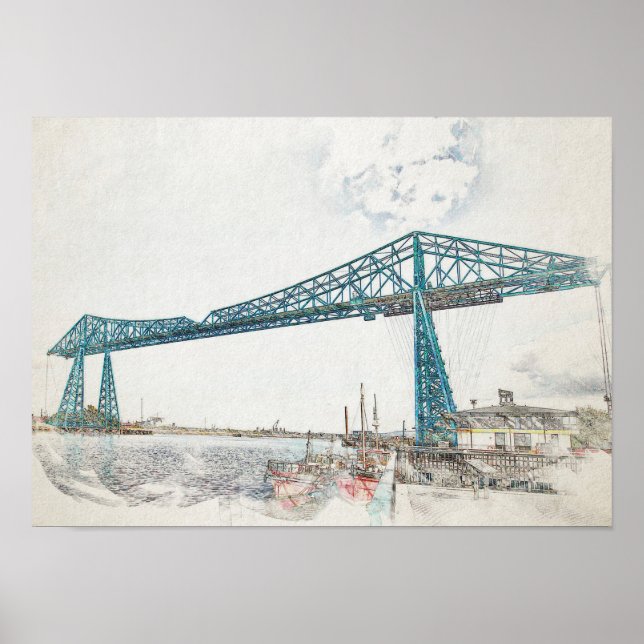 Middlesbrough Transporter Bridge Artistic Sketch Poster (Front)