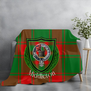 Middleton Scottish Clan Tartan Crest Fleece Blanket