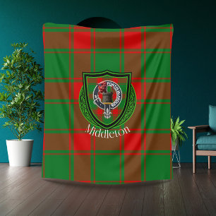 Middleton Scottish Clan Tartan Crest Fleece Blanket