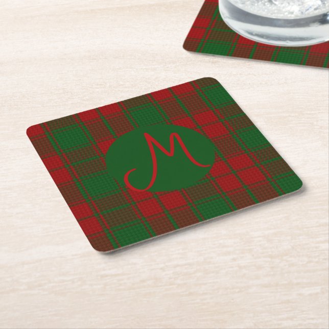 Middleton Tartan Monogrammed Square Paper Coaster (Angled)