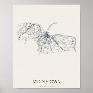 Middletown Connecticut Street Map Poster