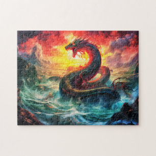 Midgard snake in the norhtern sea Viking mythology Jigsaw Puzzle