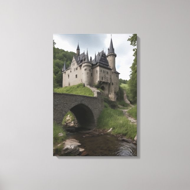 Midieval Castle by a Stream Canvas Print (Front)