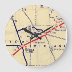 Midland Texas Vintage Map Large Clock