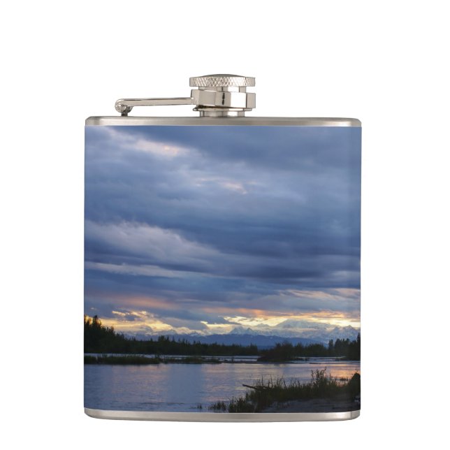 Midnight Alaska Sunset Hip Flask (Front)