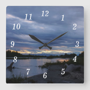 Midnight Alaska Sunset Square Wall Clock