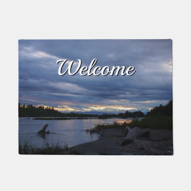 Midnight Alaska Sunset Welcome Doormat (Front)