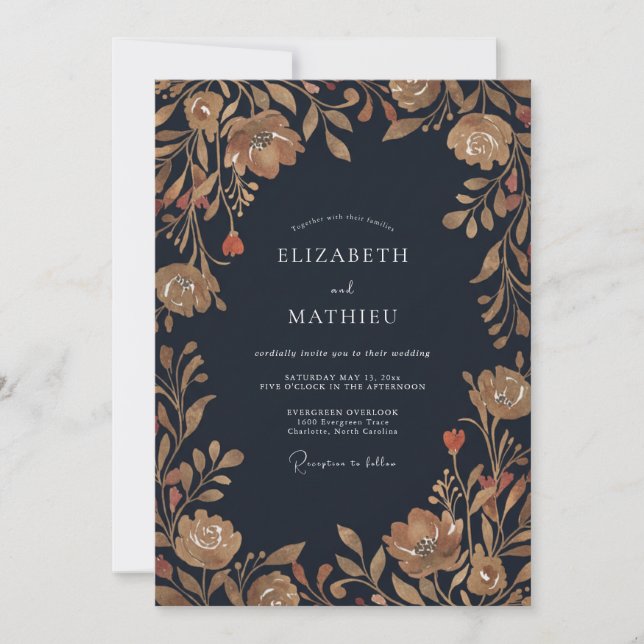 Midnight Amber Leaf Wedding Invitation (Front)