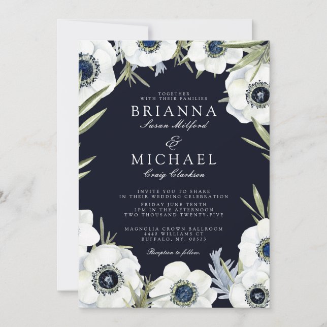 Midnight Anemone Floral Wedding Invitation (Front)