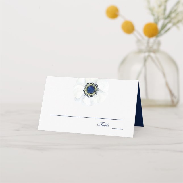 Midnight Anemone | Floral Wedding Place Card (Front)