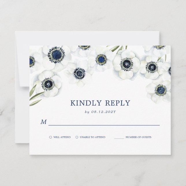 Midnight Anemone | Floral Wedding RSVP (Front)
