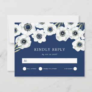 Midnight Anemone   Floral Wedding RSVP Card