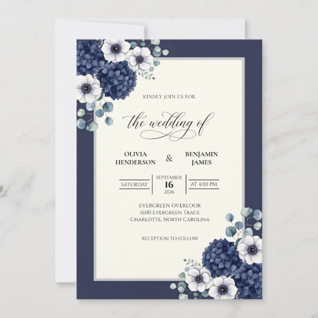Midnight Anemone Formal Wedding Invitation (Front)