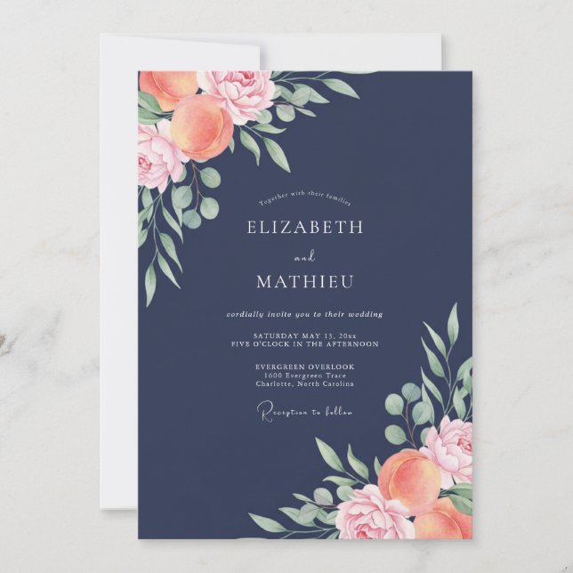 Midnight Apricot Painted Wedding Invitation (Front)