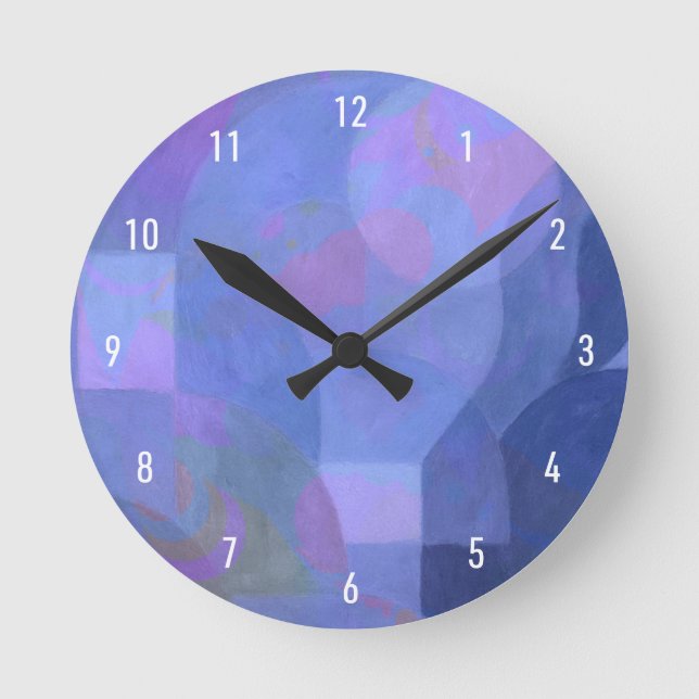 Midnight Arches – Indigo Abstract Geometry Round Clock (Front)