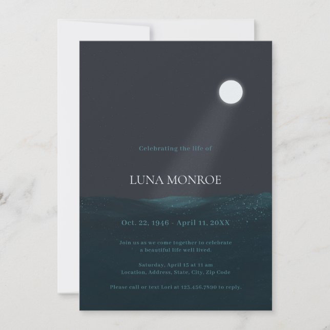 MIDNIGHT AT SEA FUNERAL CELEBRATION OF LIFE INVITATION (Front)