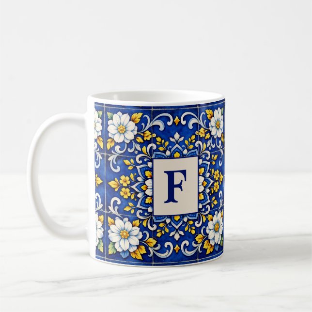 Midnight Azulejo Monogram Mug (Left)