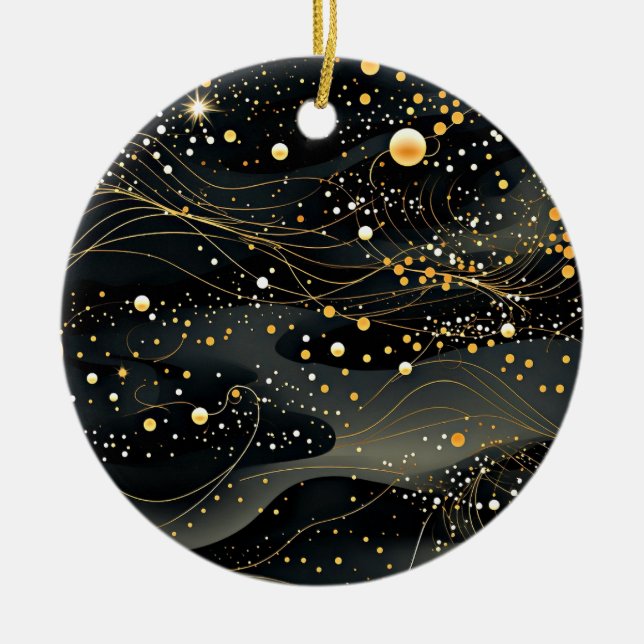 Midnight Black and Gold Futuristic Design  Ceramic Tree Decoration (Front)