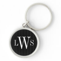 Midnight Black Pinstripe Monogram Gift Keychain